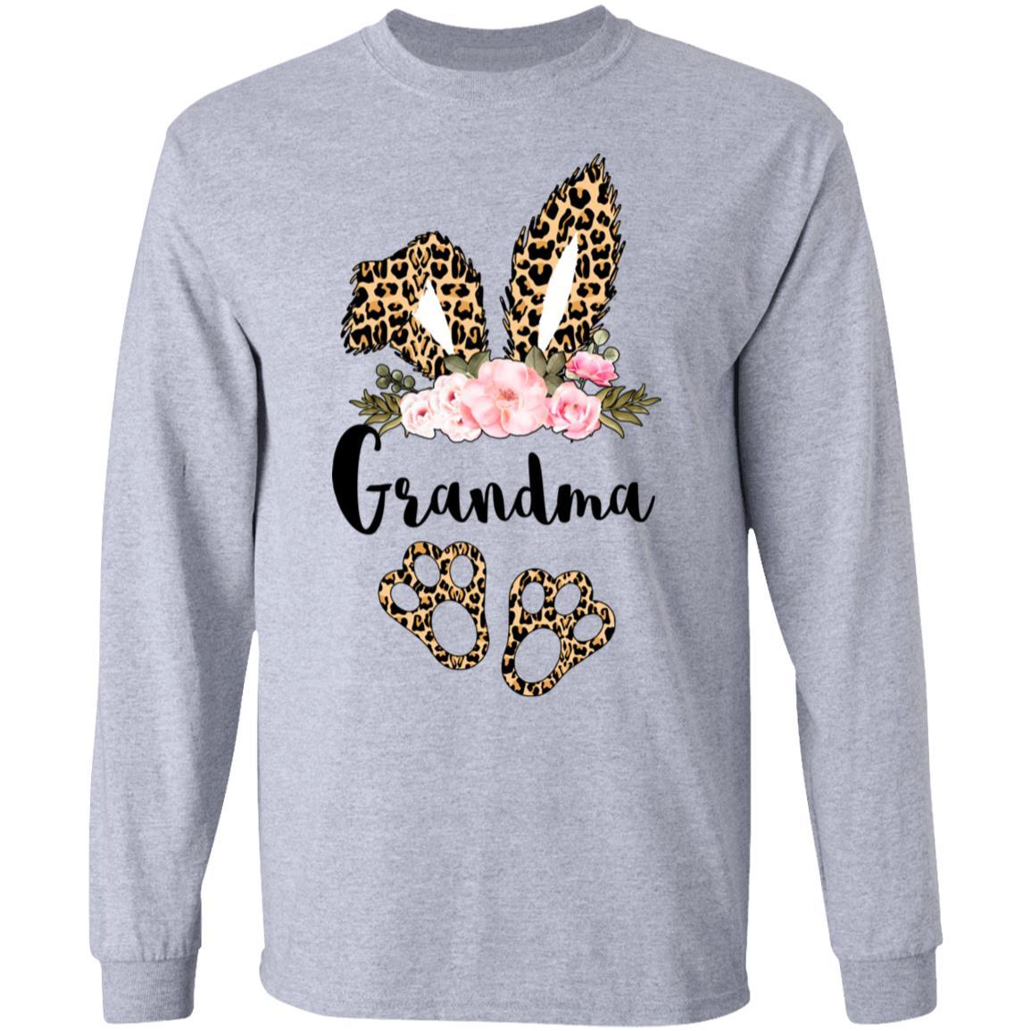 Flower Leopard Bunny Grandma Easter Day Women Gifts-T-Shirt & Hoodie-Long Sleeve T-Shirt-Sport Grey