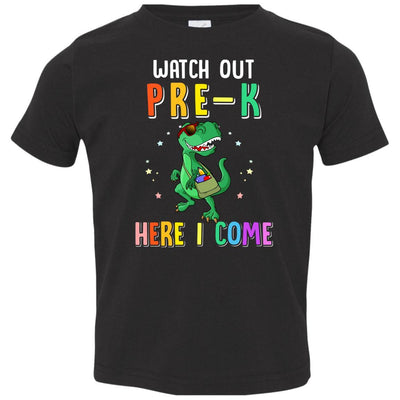 Pre-K Here I Come Dinosaur Back To School Youth-Youth Shirt-Toddler T-Shirt-Black