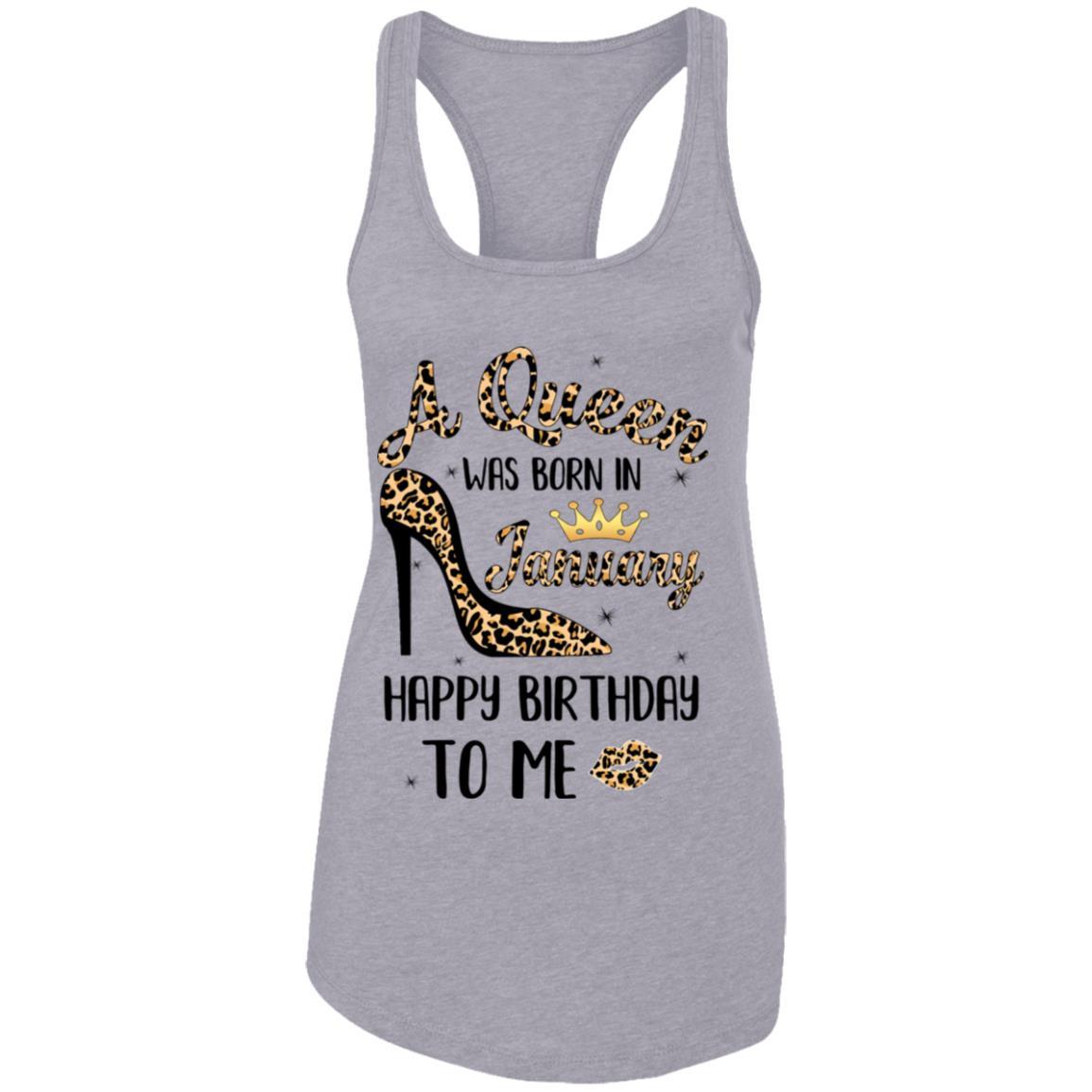 Born In January Girl Leopard High Heels Birthday Women Gift-T-Shirt & Tank Top-Women's Ideal Racerback Tank-Heather Grey