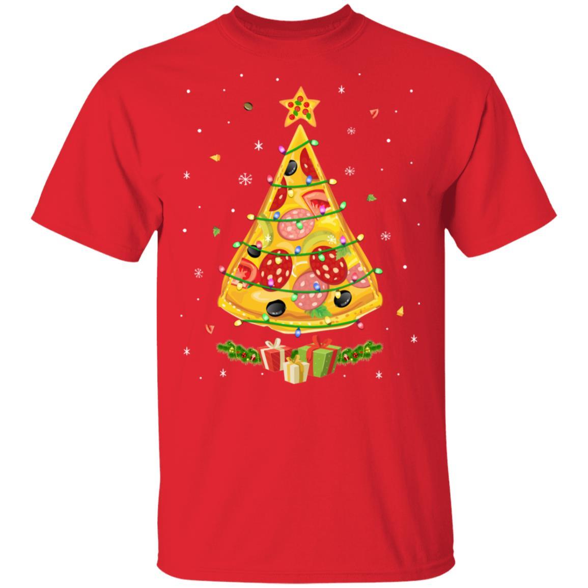 Pizza Christmas Pizza Slice Funny Christmas Tree-T-Shirt & Sweatshirt-Classic T-Shirt-Red