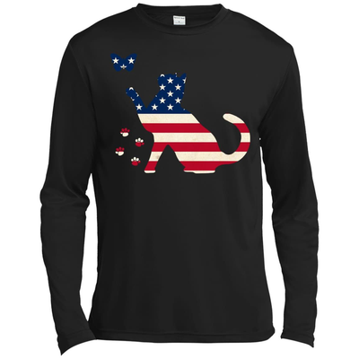 Meowica Cat American Flag 4th of July-T-Shirt & Hoodie-Long Sleeve T-Shirt-Black