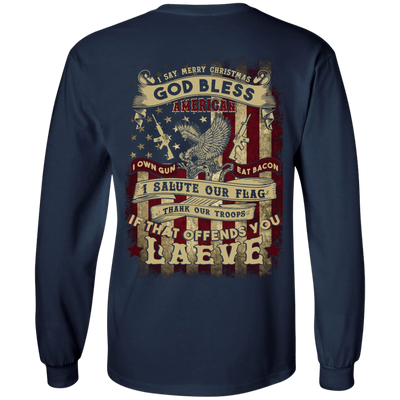 I Say Merry Christmas God Bless America Christmas-T-Shirt & Hoodie-Long Sleeve T-Shirt-Navy