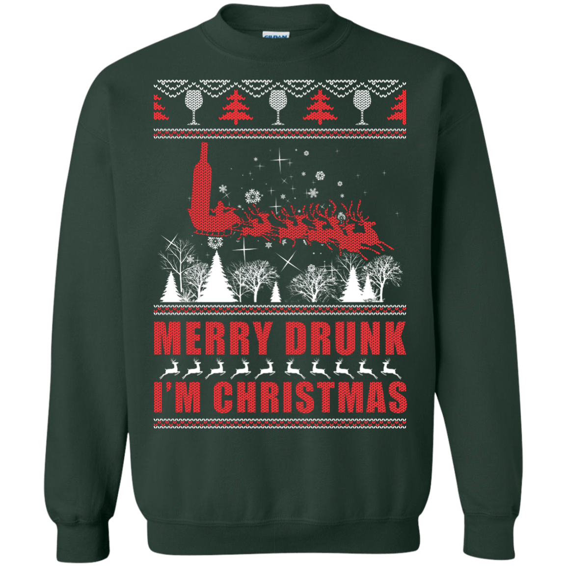 Merry Drunk I'm Christmas-T-Shirt & Hoodie-Crewneck Sweatshirt-Forest Green