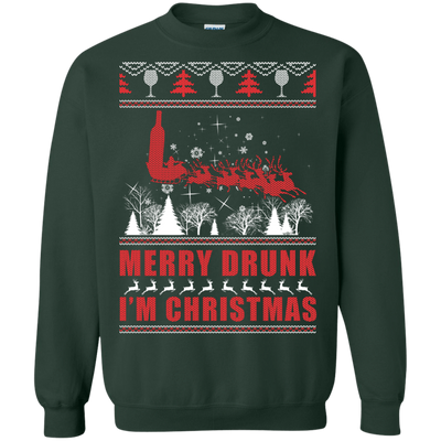 Merry Drunk I'm Christmas-T-Shirt & Hoodie-Crewneck Sweatshirt-Forest Green