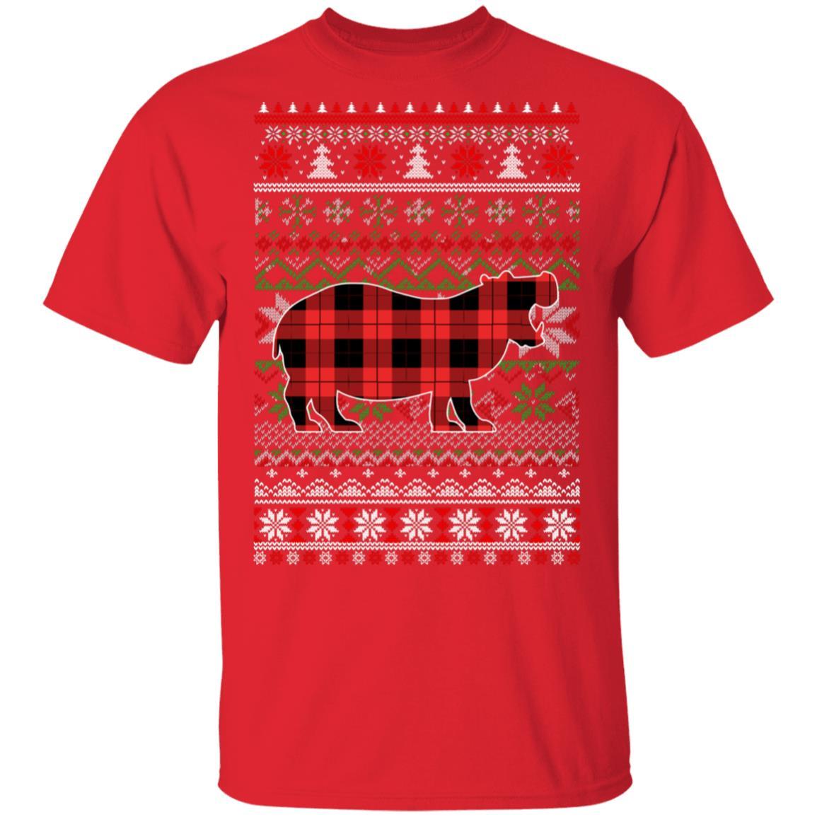 Hippo Red Plaid Ugly Christmas Sweater Funny Gifts-T-Shirt & Sweatshirt-Classic T-Shirt-Red