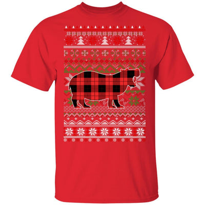 Hippo Red Plaid Ugly Christmas Sweater Funny Gifts-T-Shirt & Sweatshirt-Classic T-Shirt-Red