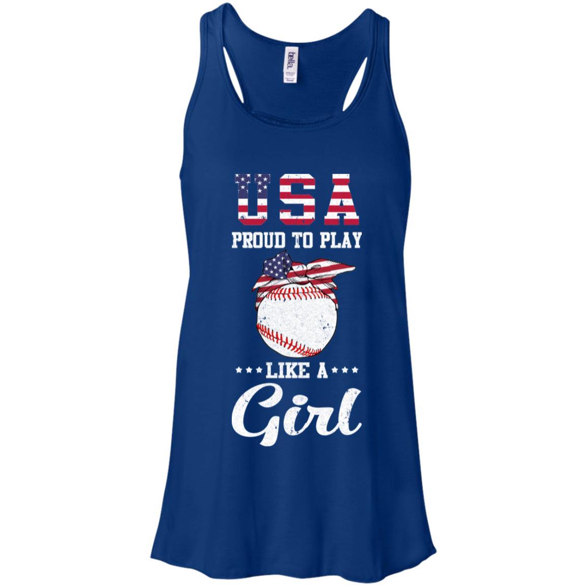 Usa Proud To Play Like A Girl Baseball-T-Shirt & Tank Top-Women's Flowy Racerback Tank-True Royal