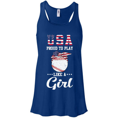 Usa Proud To Play Like A Girl Baseball-T-Shirt & Tank Top-Women's Flowy Racerback Tank-True Royal
