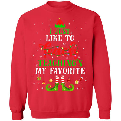 I Just Like to Teach My Favorite Cite Teacher Elf Christmas-T-Shirt & Sweatshirt-Crewneck Sweatshirt-Red