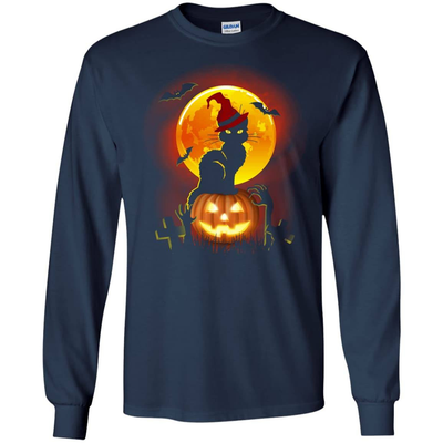 Happy Halloween Cat-T-Shirt & Hoodie-Long Sleeve T-Shirt-Navy