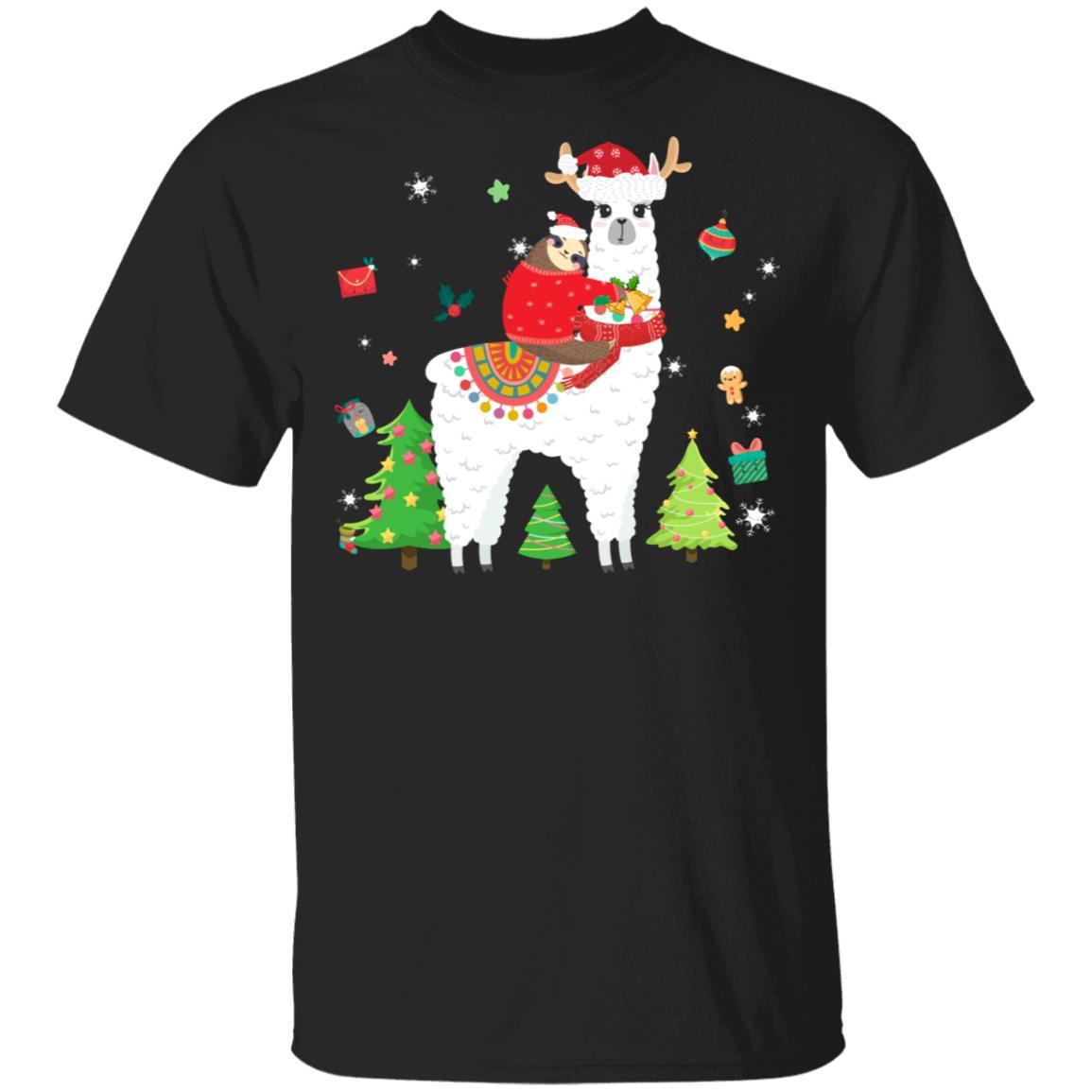 Santa Sloth Riding Llama Reindeer Christmas Gifts-T-Shirt & Sweatshirt-Classic T-Shirt-Black