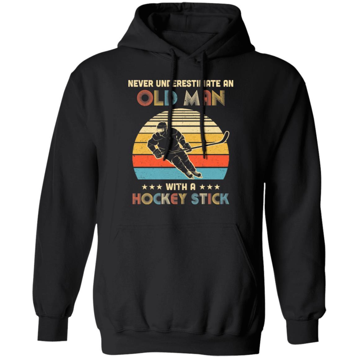 Never Underestimate An Old Man With A Hockey Stick Vintage-T-Shirt & Hoodie-Pullover Hoodie-Black
