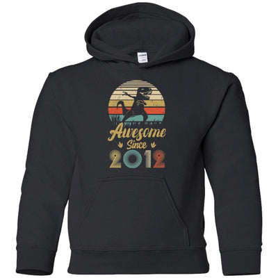 Awesome Since 2012 9th Years Old Dinosaur Birthday Gift Youth-Youth Shirt-Youth Pullover Hoodie-Black