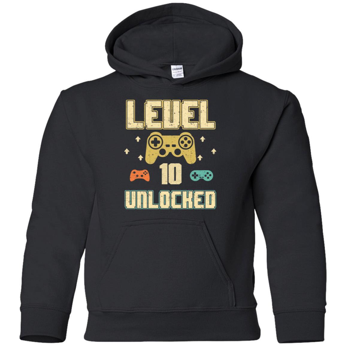 Level 10 Unlocked Video Gamer 10th Birthday Gift Youth-Youth Shirt-Youth Pullover Hoodie-Black