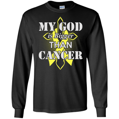 My God Is Bigger Than Cancer Yellow Awareness Ribbon-T-Shirt & Hoodie-Long Sleeve T-Shirt-Black