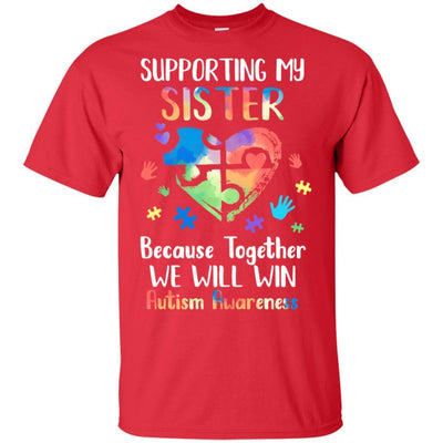 Supporting My Sister Puzzle Autism Awareness Month-T-Shirt & Hoodie-Classic T-Shirt-Red