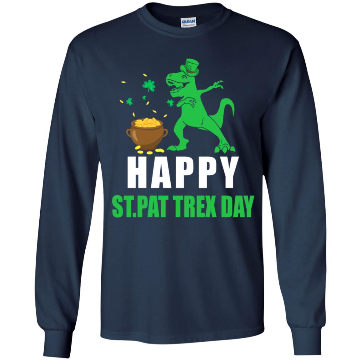 Happy St Pat T-Rex Day Dinosaur St Patrick's Day Youth-Youth Shirt-Youth Long Sleeve T-Shirt-Navy