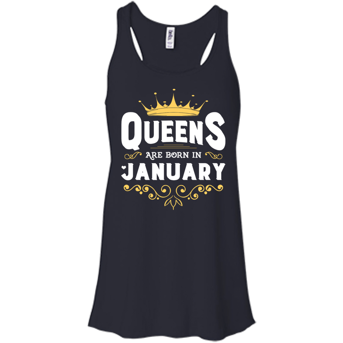 Queens Are Born In January-T-Shirt & Hoodie-Women's Flowy Racerback Tank-Midnight