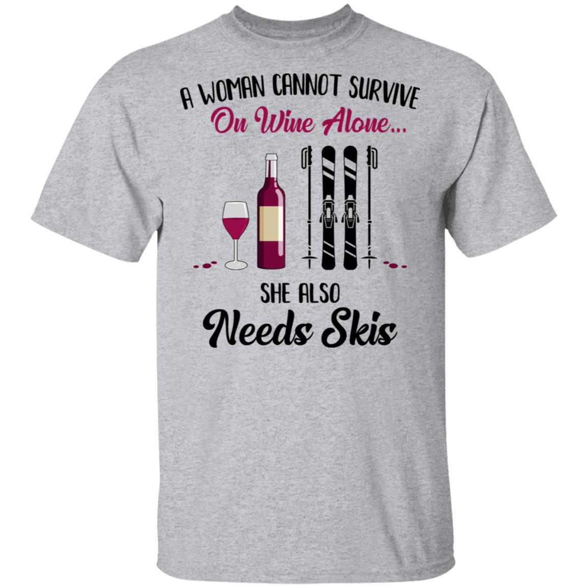 A Woman Cannot Survive On Wine Alone She Also Needs Skis Gift-T-Shirt & Tank Top-Classic T-Shirt-Sport Grey