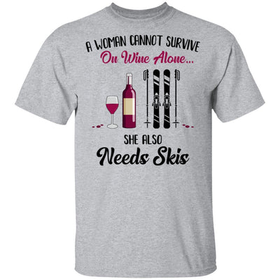 A Woman Cannot Survive On Wine Alone She Also Needs Skis Gift-T-Shirt & Tank Top-Classic T-Shirt-Sport Grey