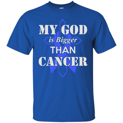 My God Is Bigger Than Cancer Blue Awareness Ribbon-T-Shirt & Hoodie-Classic T-Shirt-Royal