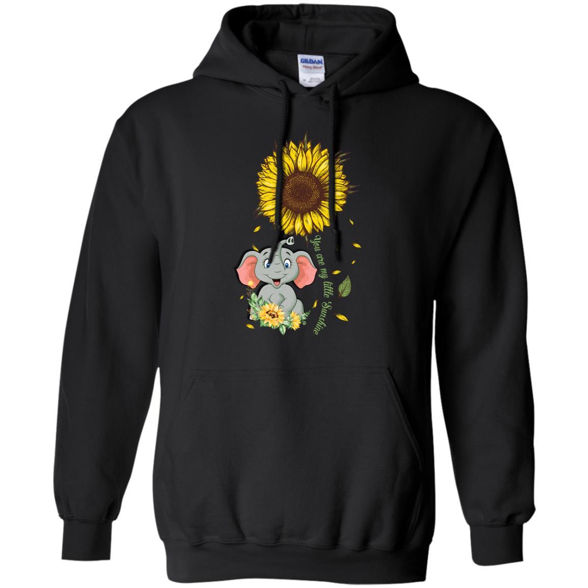 You Are My Little Sunshine Sunflower Elephant-T-Shirt & Hoodie-Pullover Hoodie-Black