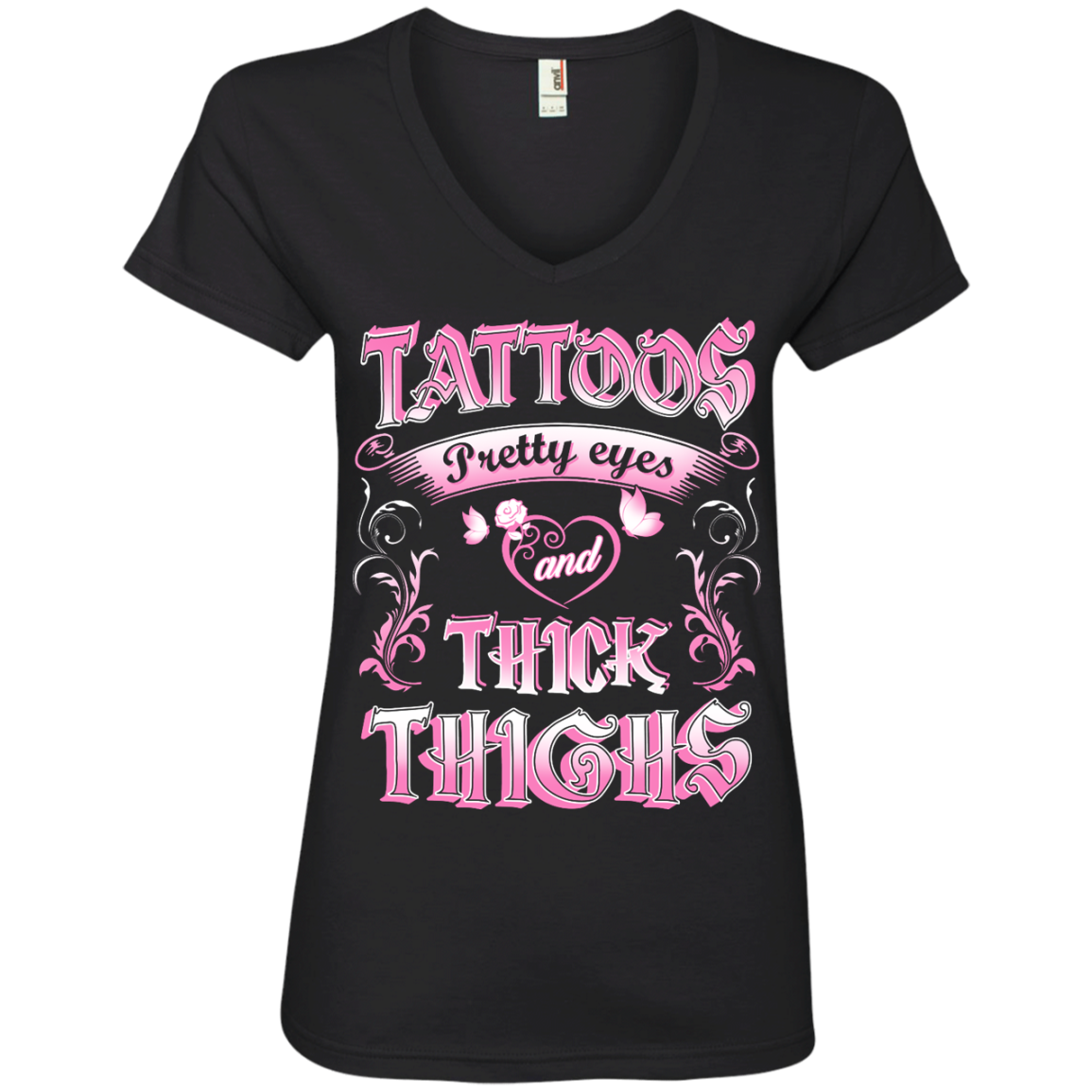 Tattoos Pretty Eyes And Thick Thighs-T-Shirt & Tank Top-Ladies' V-Neck Tee-Black