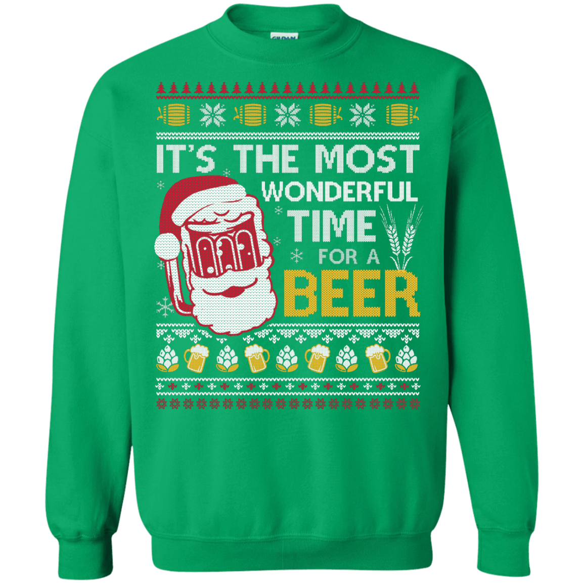It's The Most Wonderful Time For A Beer Sweater-T-Shirt & Hoodie-Crewneck Sweatshirt-Irish Green
