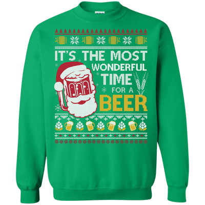 It's The Most Wonderful Time For A Beer Sweater-T-Shirt & Hoodie-Crewneck Sweatshirt-Irish Green
