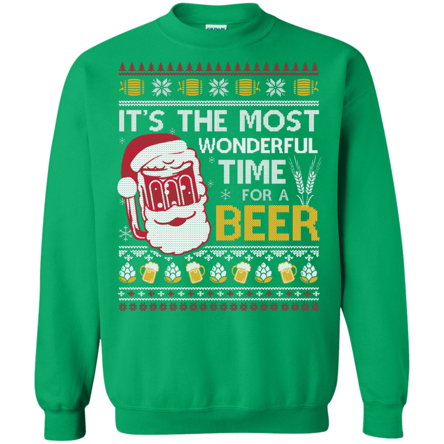 It's The Most Wonderful Time For A Beer Sweater-T-Shirt & Hoodie-Crewneck Sweatshirt-Irish Green