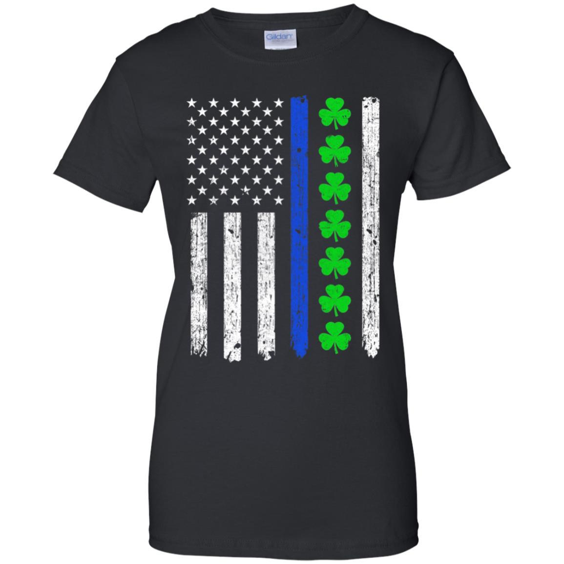 Thin Blue Line Shamrock Irish St Patricks Day Police-T-Shirt & Hoodie-Women's T-Shirt-Black