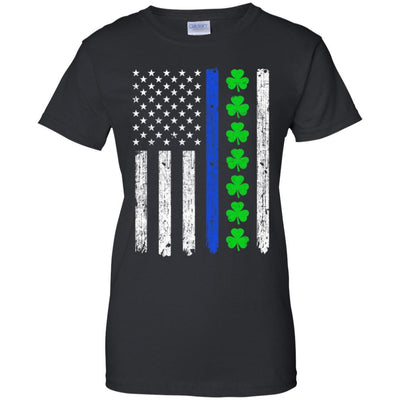 Thin Blue Line Shamrock Irish St Patricks Day Police-T-Shirt & Hoodie-Women's T-Shirt-Black
