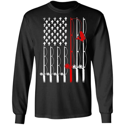 Vintage Fishing Clothes American Flag Bass Fishing-T-Shirt & Hoodie-Long Sleeve T-Shirt-Black