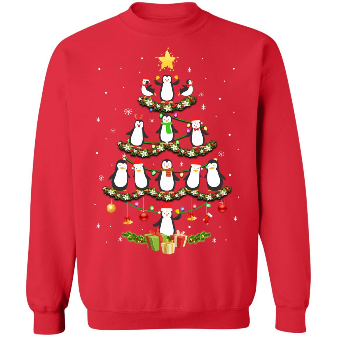 Penguin Christmas Tree Penguin Lover Xmas Gift-T-Shirt & Sweatshirt-Crewneck Sweatshirt-Red
