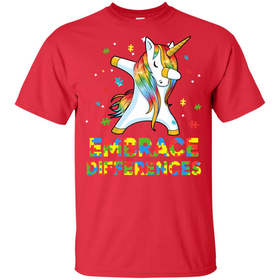 Dabbing Unicorn Autism Awareness Embrace Differences Youth-Youth Shirt-Youth T-Shirt-Red