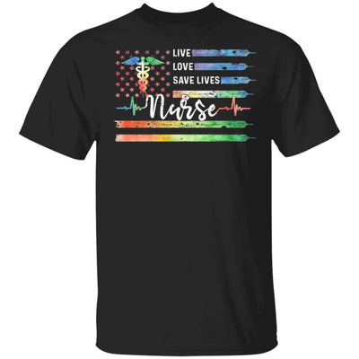 Funny Nurse American Flag Live Love Save Lives Nursing Gifts-T-Shirt & Hoodie-Classic T-Shirt-Black