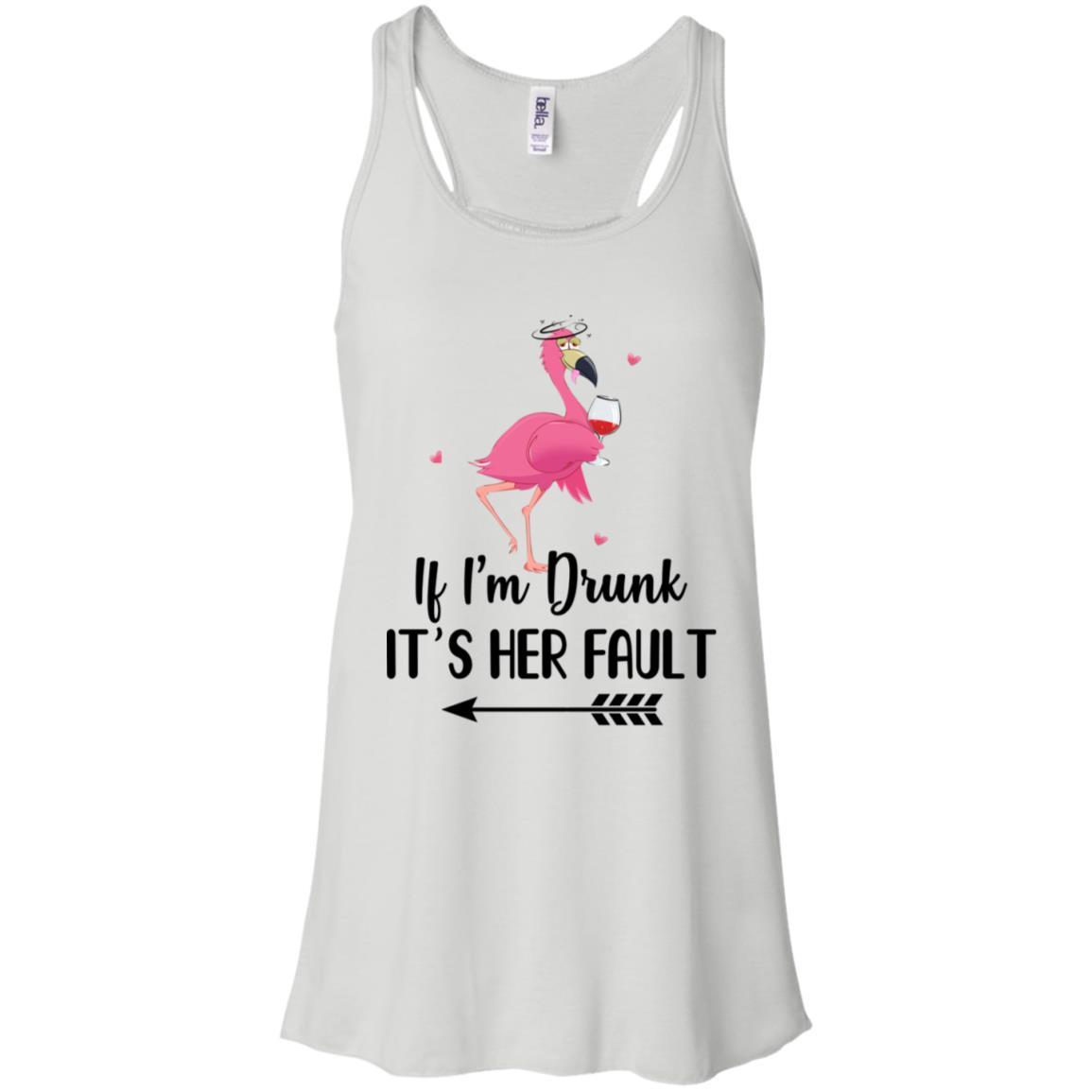 If I'm Drunk It's Her Fault Flamingo Drink Wine Lover Left Arrow-T-Shirt & Tank Top-Women's Flowy Racerback Tank-White