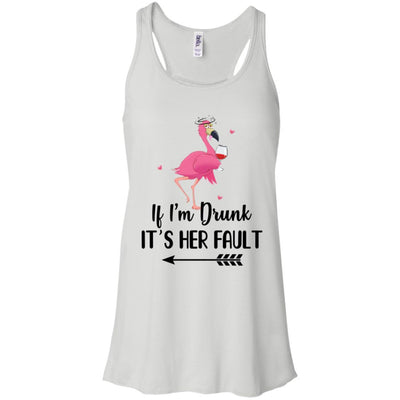 If I'm Drunk It's Her Fault Flamingo Drink Wine Lover Left Arrow-T-Shirt & Tank Top-Women's Flowy Racerback Tank-White