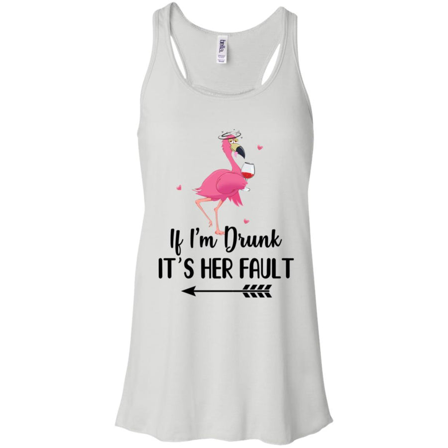 If I'm Drunk It's Her Fault Flamingo Drink Wine Lover Left Arrow-T-Shirt & Tank Top-Women's Flowy Racerback Tank-White