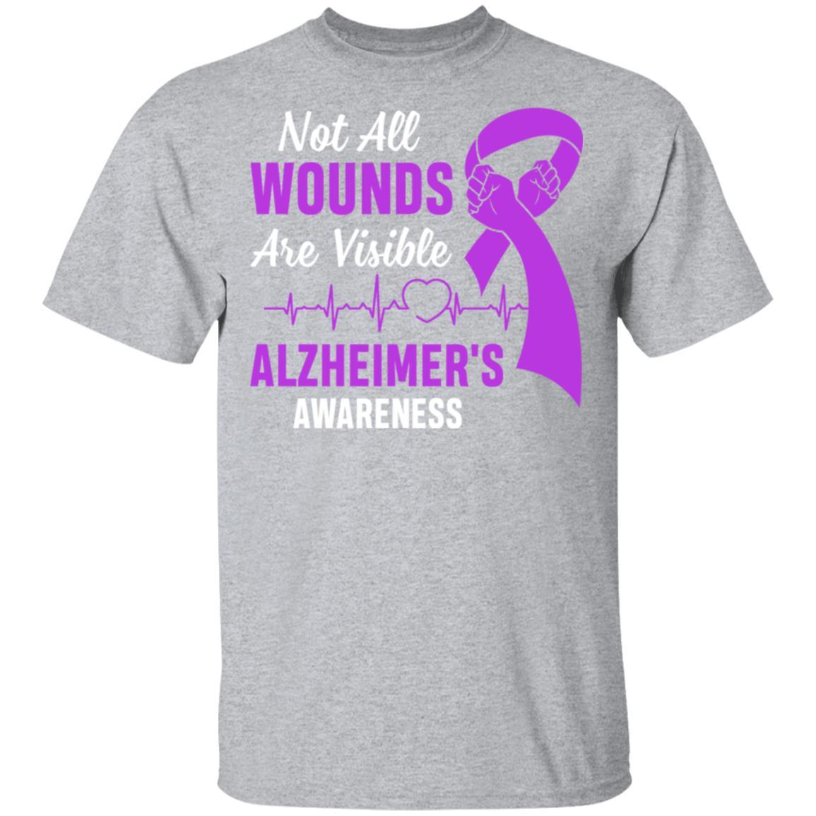 Alzheimer's Awareness Purple Not All Wounds Are Visible-T-Shirt & Hoodie-Classic T-Shirt-Sport Grey
