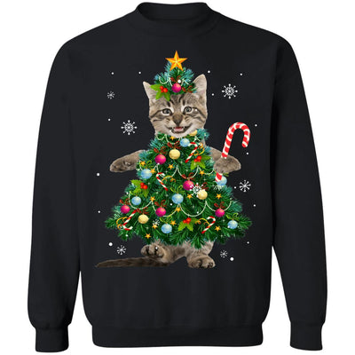 Santa Maine Coon Cat Christmas Tree Light Funny Xmas Cat-T-Shirt & Sweatshirt-Crewneck Sweatshirt-Black