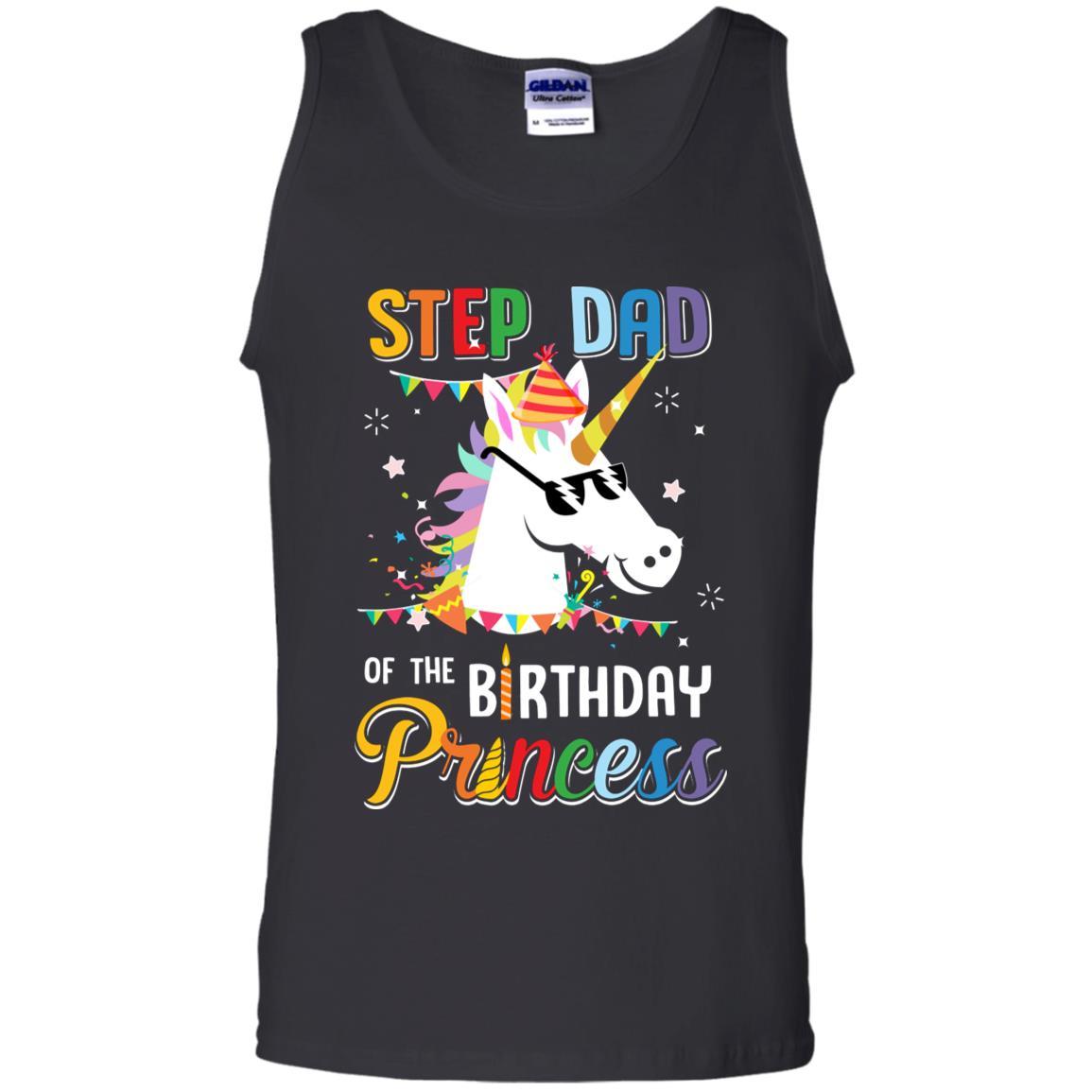 Step Dad Of The Unicorn Birthday Princess-T-Shirt & Hoodie-Unisex Tank-Black