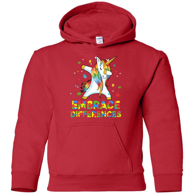 Dabbing Unicorn Autism Awareness Embrace Differences Youth-Youth Shirt-Youth Pullover Hoodie-Red