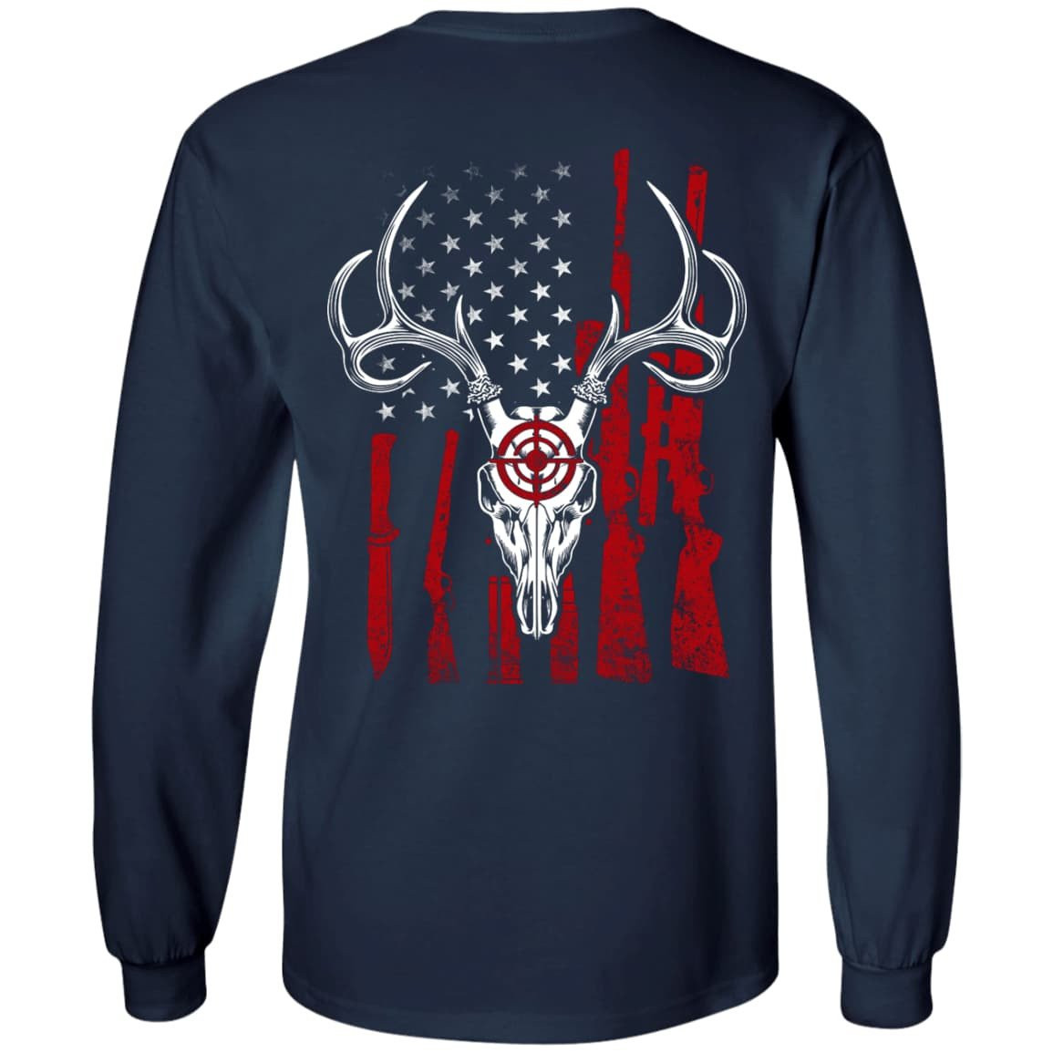 Deer Hunting American Flag-T-Shirt & Hoodie-Long Sleeve T-Shirt-Navy