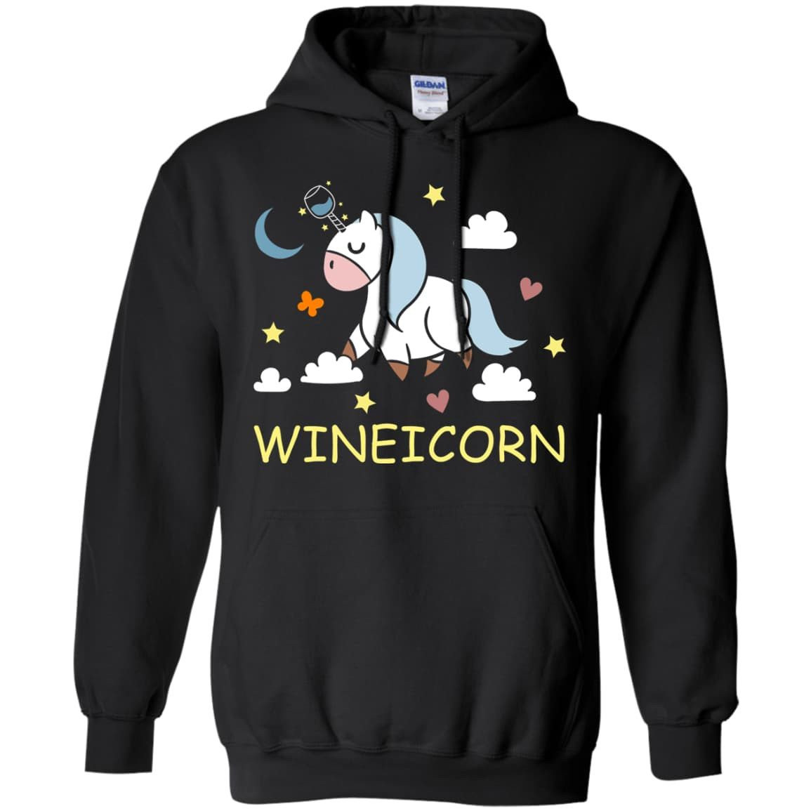 Funny Wine Unicorn Wineicorn-T-Shirt & Hoodie-Pullover Hoodie-Black