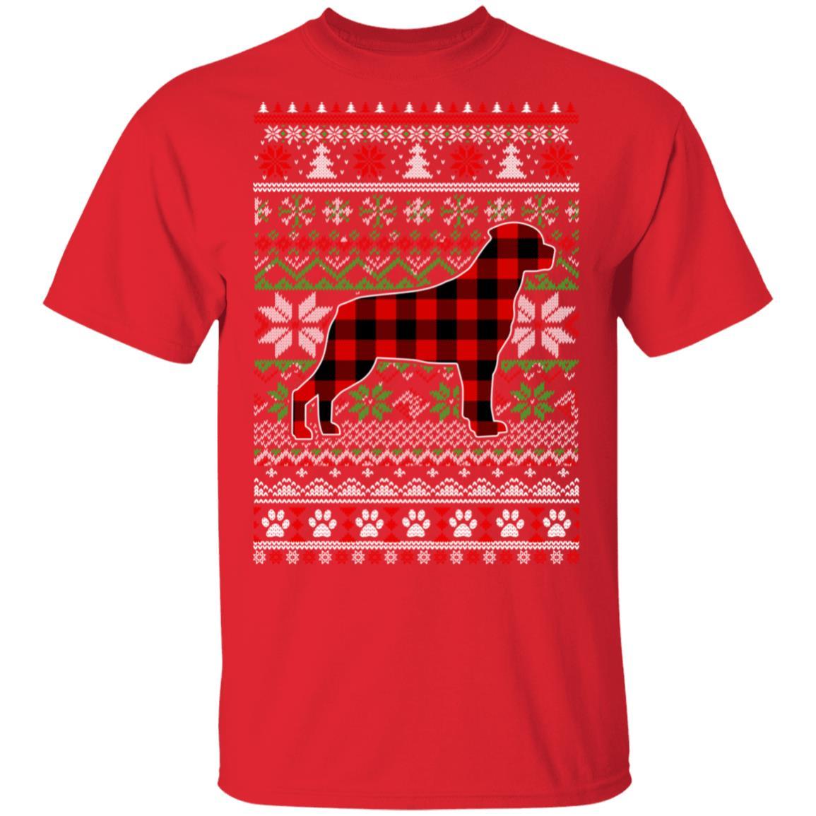 Rottweiler Red Plaid Ugly Christmas Sweater Gifts-T-Shirt & Sweatshirt-Classic T-Shirt-Red