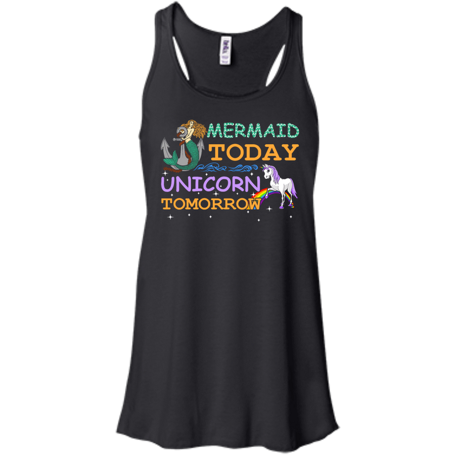 Mermaid Today Unicorn Tomorrow-T-Shirt & Hoodie-Women's Flowy Racerback Tank-Black