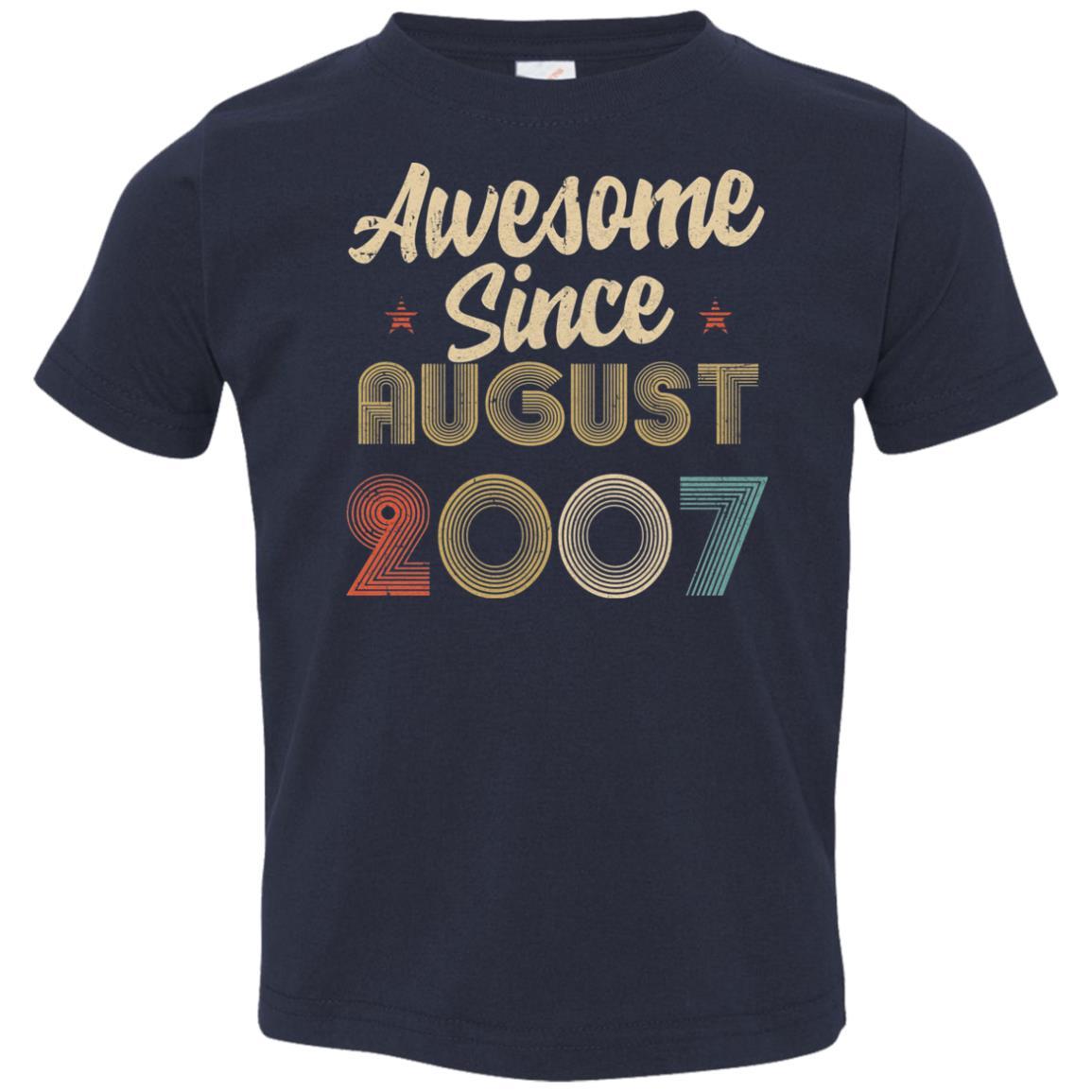 Awesome Since August 2007 Vintage 14th Birthday Gifts Youth-Youth Shirt-Toddler T-Shirt-Navy
