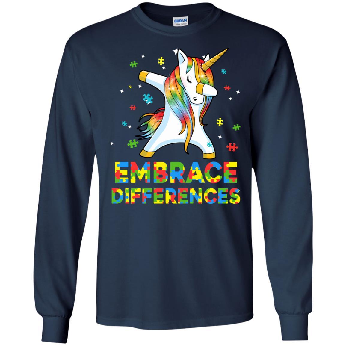 Dabbing Unicorn Autism Awareness Embrace Differences-T-Shirt & Hoodie-Long Sleeve T-Shirt-Navy