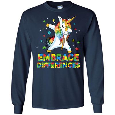 Dabbing Unicorn Autism Awareness Embrace Differences-T-Shirt & Hoodie-Long Sleeve T-Shirt-Navy